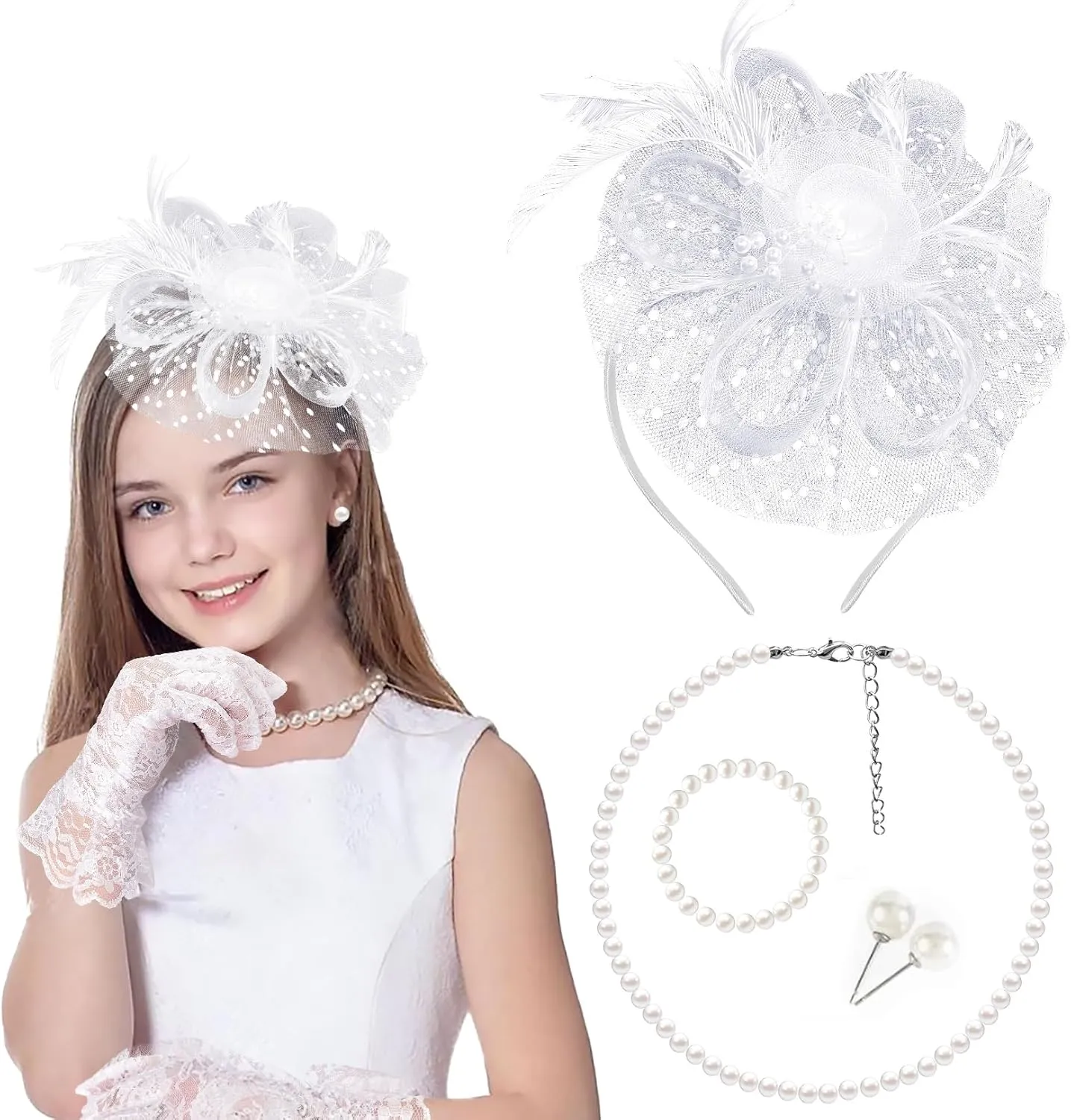 Gril Tea Party Hat 2025 Fascinators with Gloves Funeral Hats Gloves for Church Wedding 1920s 50s Accessories