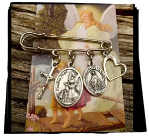 Guardian Angel Pin, Baptism Pin, Protection from Evil Safety Pin Brooch, Includes Guardian Angel Prayer Card