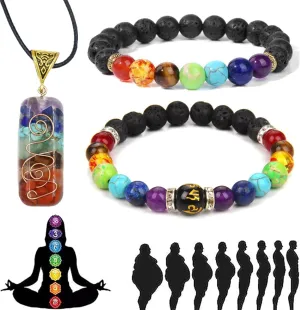 Habysedu Pulsera Arus 7 Chakras Original, Pulsera Arus 7 Chakras, Crystal Stone Holder Necklace, 7 Chakra Bracelet with Real Stones, 7 Chakra Necklace and Bracelet Set for Women & Men (A)
