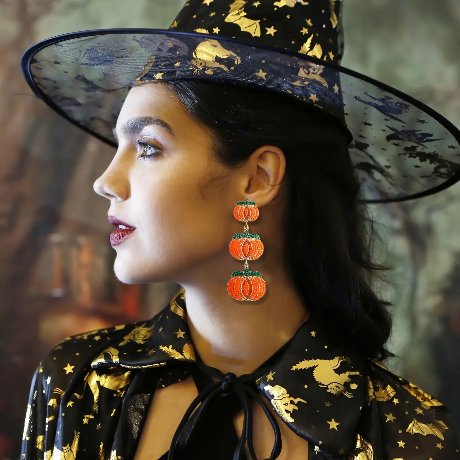 Halloween Ghost Ghost Hairpin Pumpkin Beaded Earrings Jewelry Accessory for Women Girls (Pumpkin)