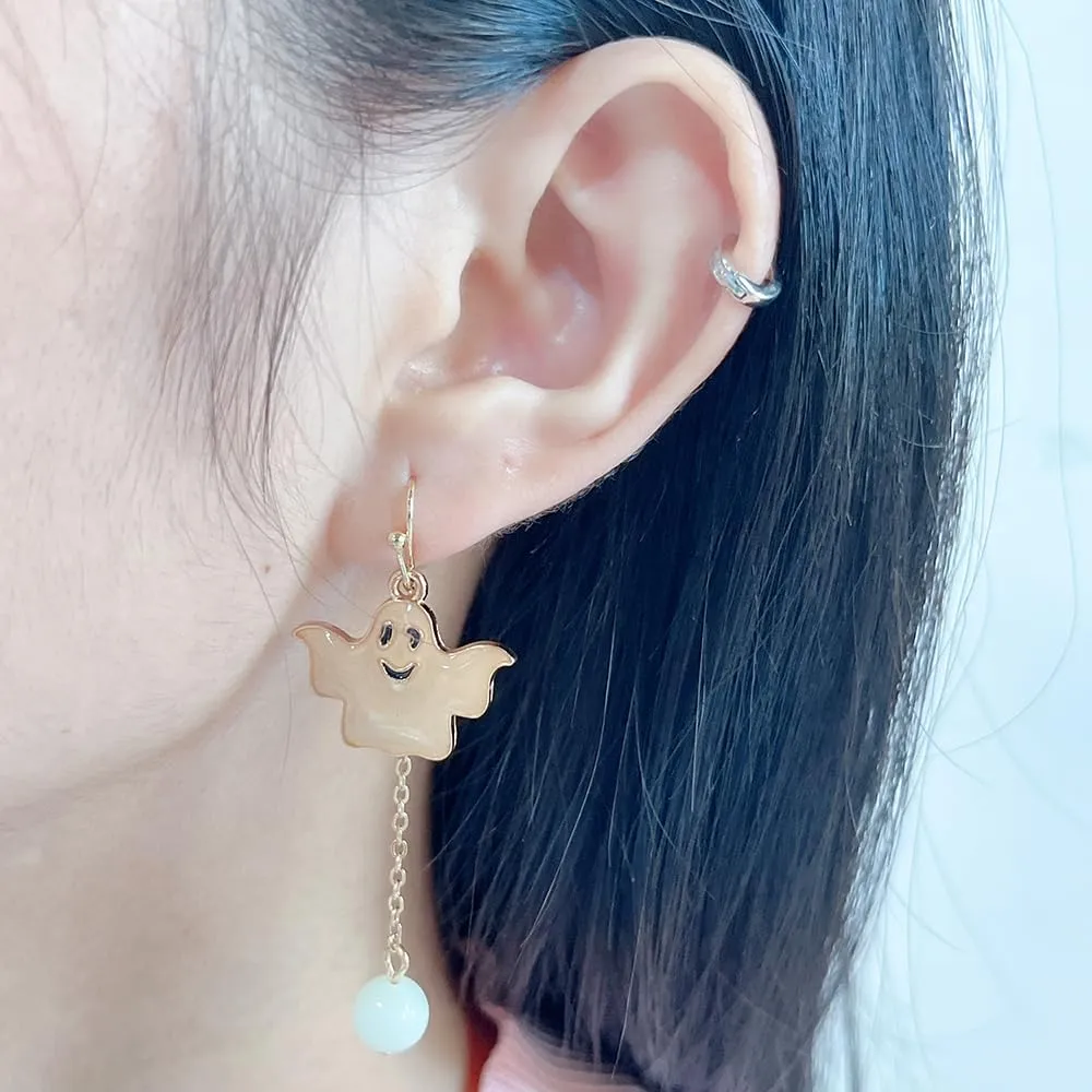 Halloween Glow in The Dark Earrings Glowing Magical Fantasy Fairy Ghost BOO Charm Cat Pumpkin Dangle Tassel Chain Drop Spooky Luminous Earrings Theme Jewelry Gift Costume Accessories