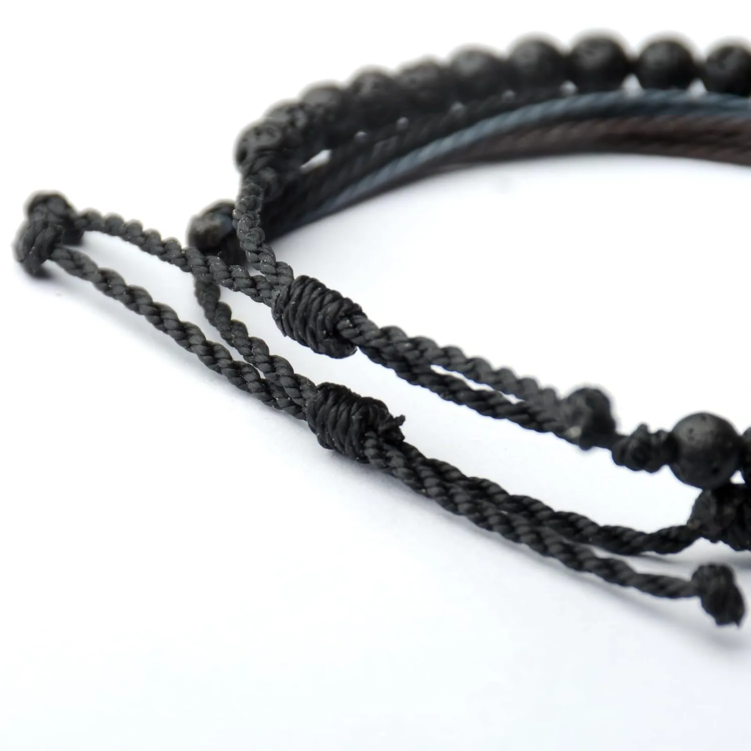 Handmade Natural Stone Beaded Healing Adjustable Bracelet Gift for Womenen-Set of 2 Stackable Rope Bracelets for Teen Girls (Lava Rock)