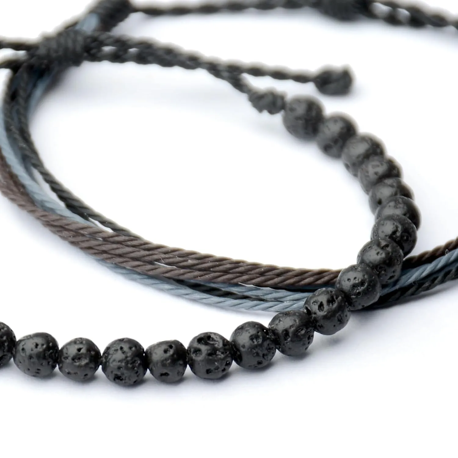 Handmade Natural Stone Beaded Healing Adjustable Bracelet Gift for Womenen-Set of 2 Stackable Rope Bracelets for Teen Girls (Lava Rock)