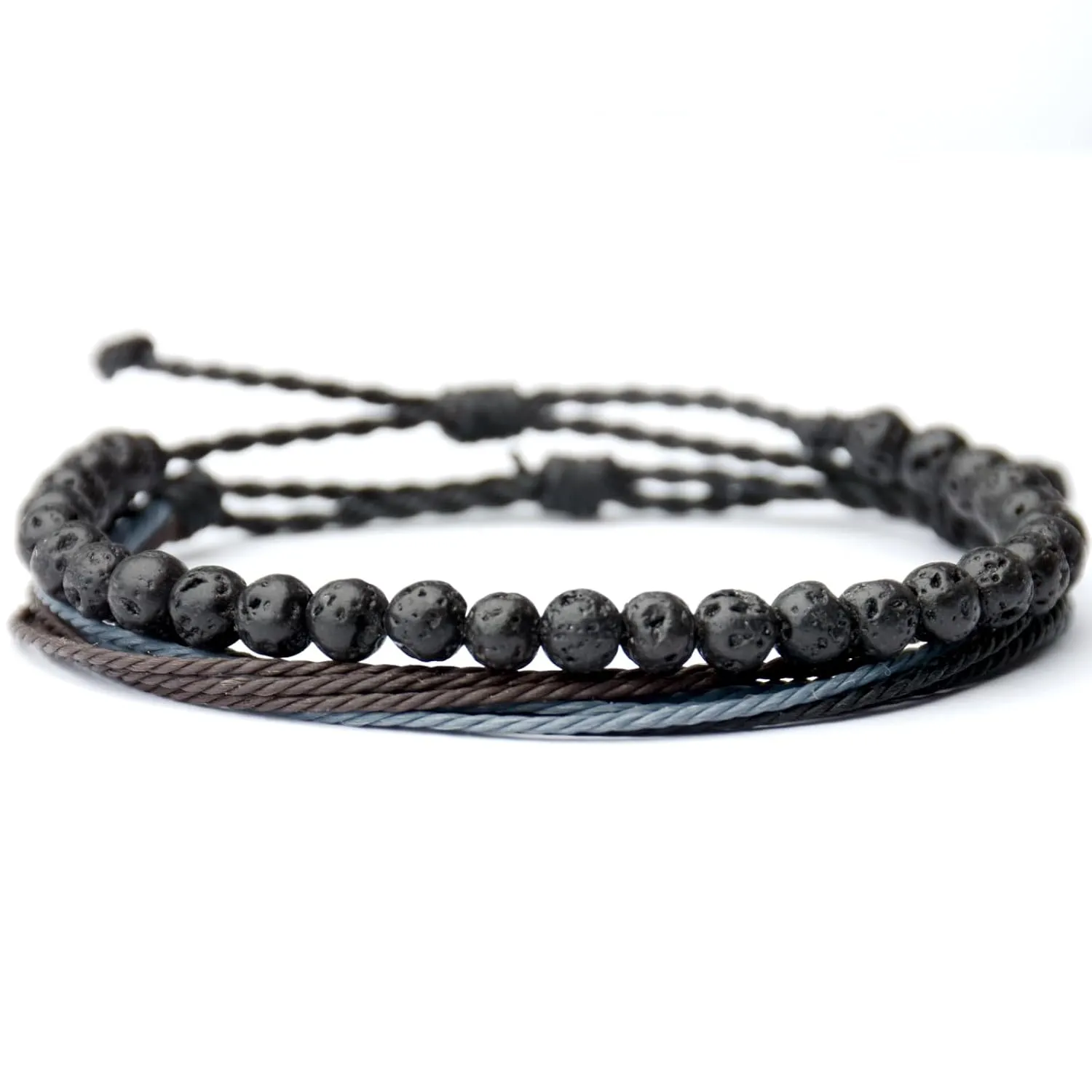 Handmade Natural Stone Beaded Healing Adjustable Bracelet Gift for Womenen-Set of 2 Stackable Rope Bracelets for Teen Girls (Lava Rock)
