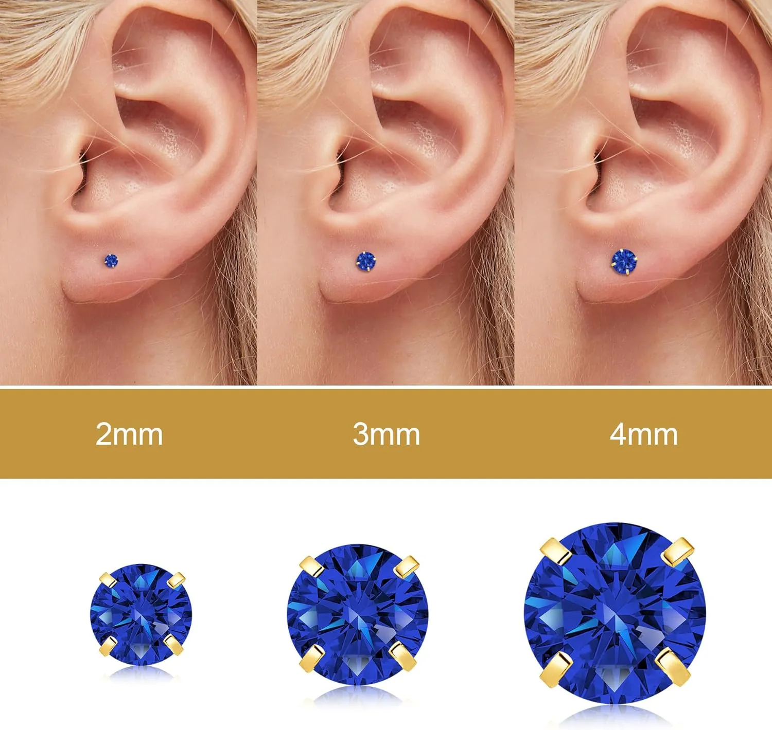 Handmade Tiny Flat Back Stud Earrings: 3 Pairs 14K Gold Plated Screw Flatback 2 3 4mm Cubic Zirconia Earrings Cartilage Piercing Jewelry for Women Helix Tragus Earlobe