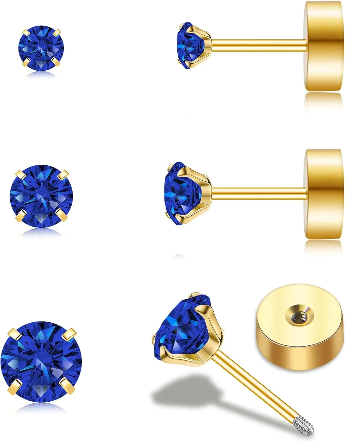 Handmade Tiny Flat Back Stud Earrings: 3 Pairs 14K Gold Plated Screw Flatback 2 3 4mm Cubic Zirconia Earrings Cartilage Piercing Jewelry for Women Helix Tragus Earlobe
