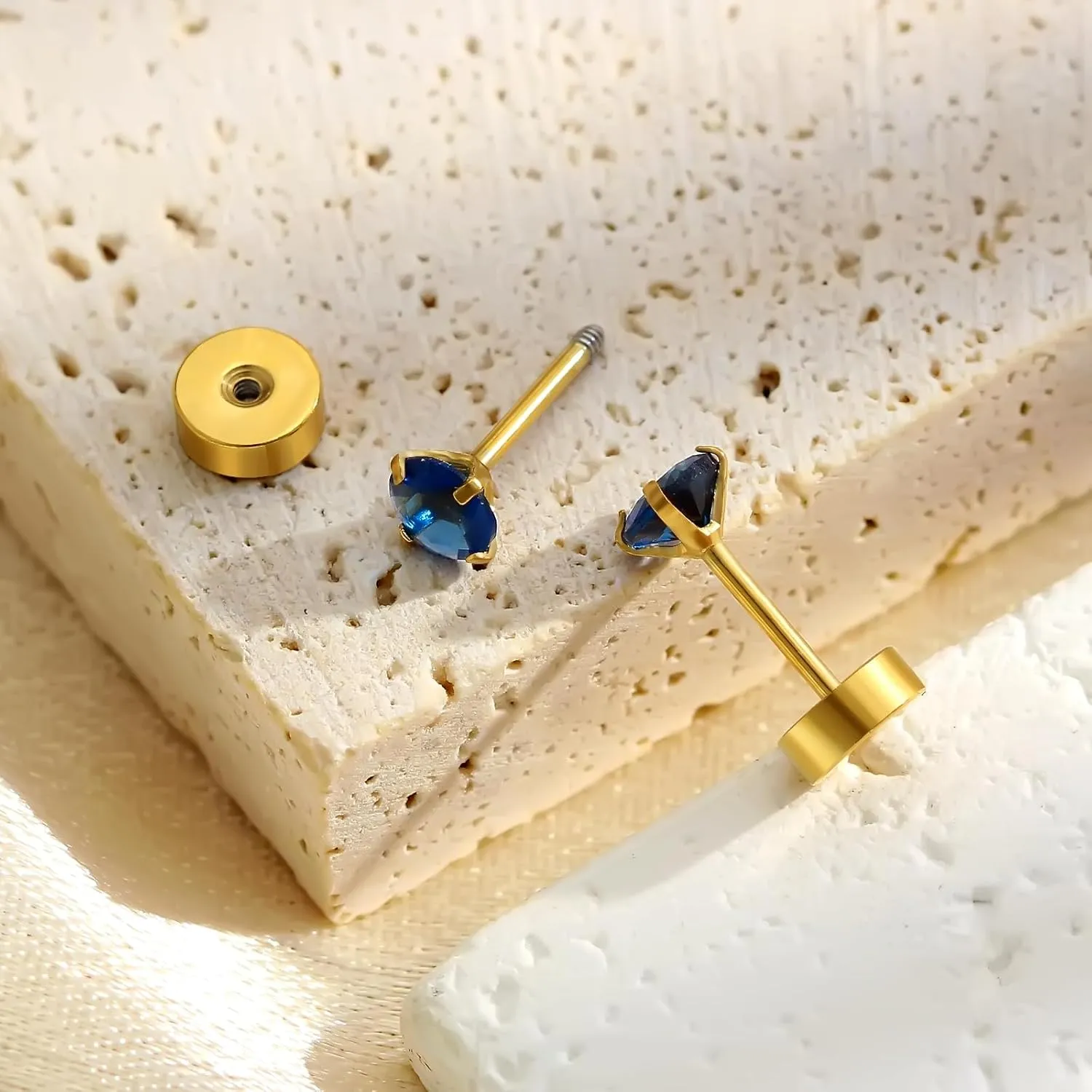 Handmade Tiny Flat Back Stud Earrings: 3 Pairs 14K Gold Plated Screw Flatback 2 3 4mm Cubic Zirconia Earrings Cartilage Piercing Jewelry for Women Helix Tragus Earlobe