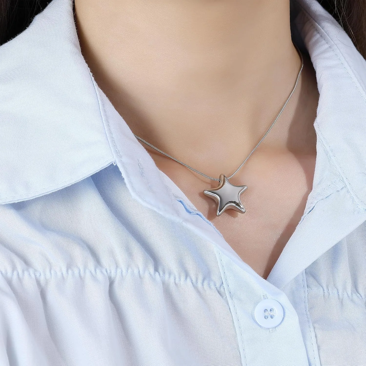 HANRESHE Star Choker Necklace for Women Stainless Steel Minimalist Gold Star Charm Pendant