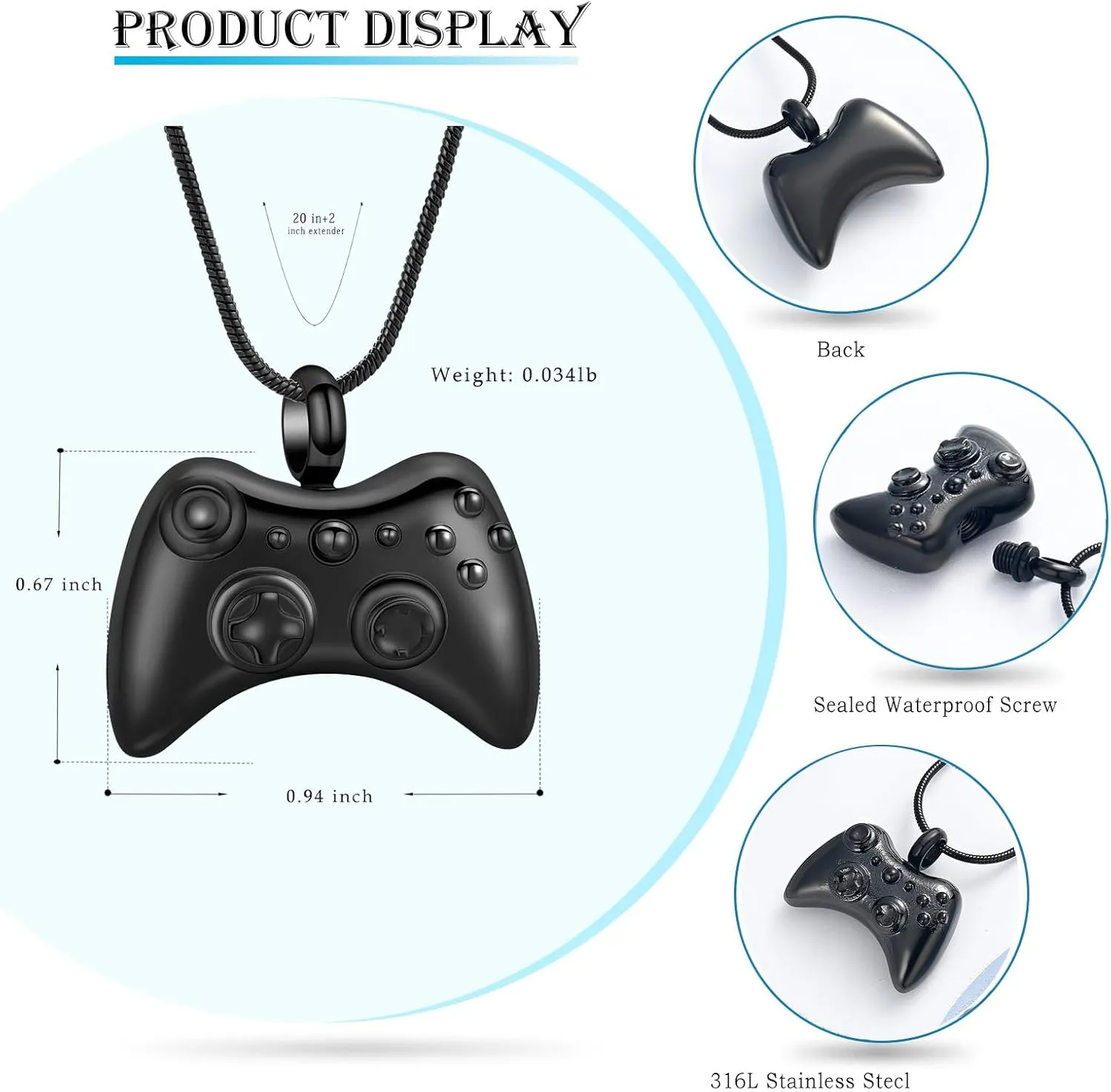 Hearbeingt Cremation Jewelry for Ashes Pendant Game Controller Urn Necklace Ashes Holder GamePad Keepsake Necklace for Men for Boy