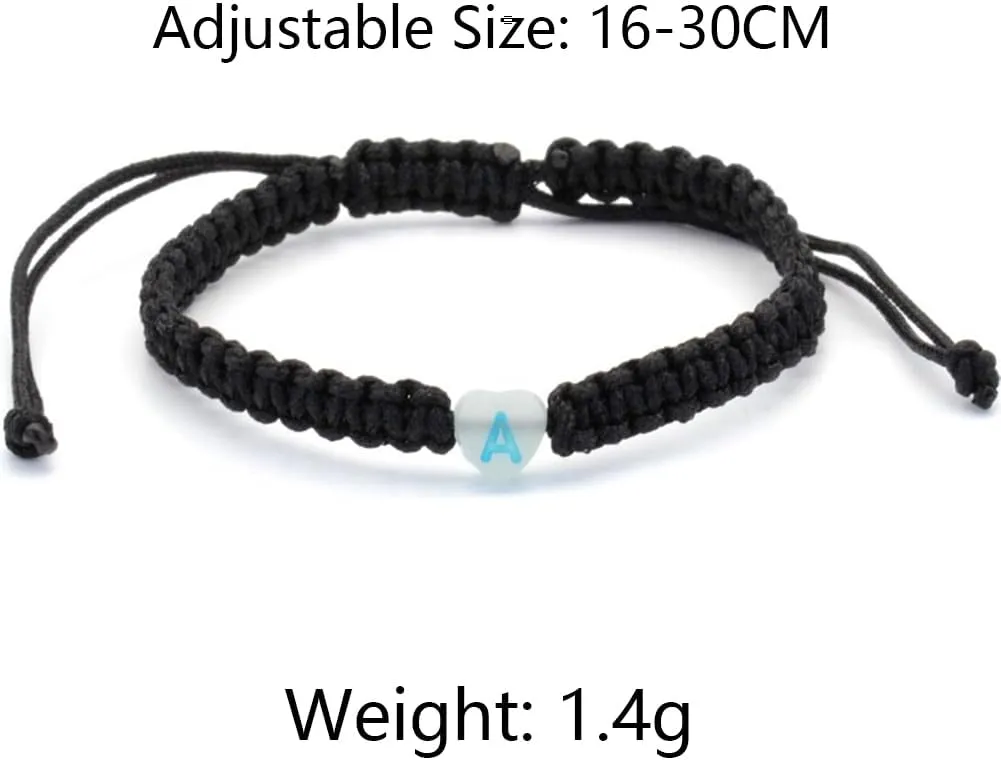 Heart Initial Bracelets for Women Men Initial Glow in the Dark Bracelet Adjustable Handmade Rope Letter A-Z Bracelet Halloween Jewelry Gift