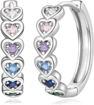Heart Rainbow Hoop Earrings for Women 14k Gold plated Multicolor Cubic Zirconia Huggie Hoop Earrings with 925 Sterling Silver Post | 20mm