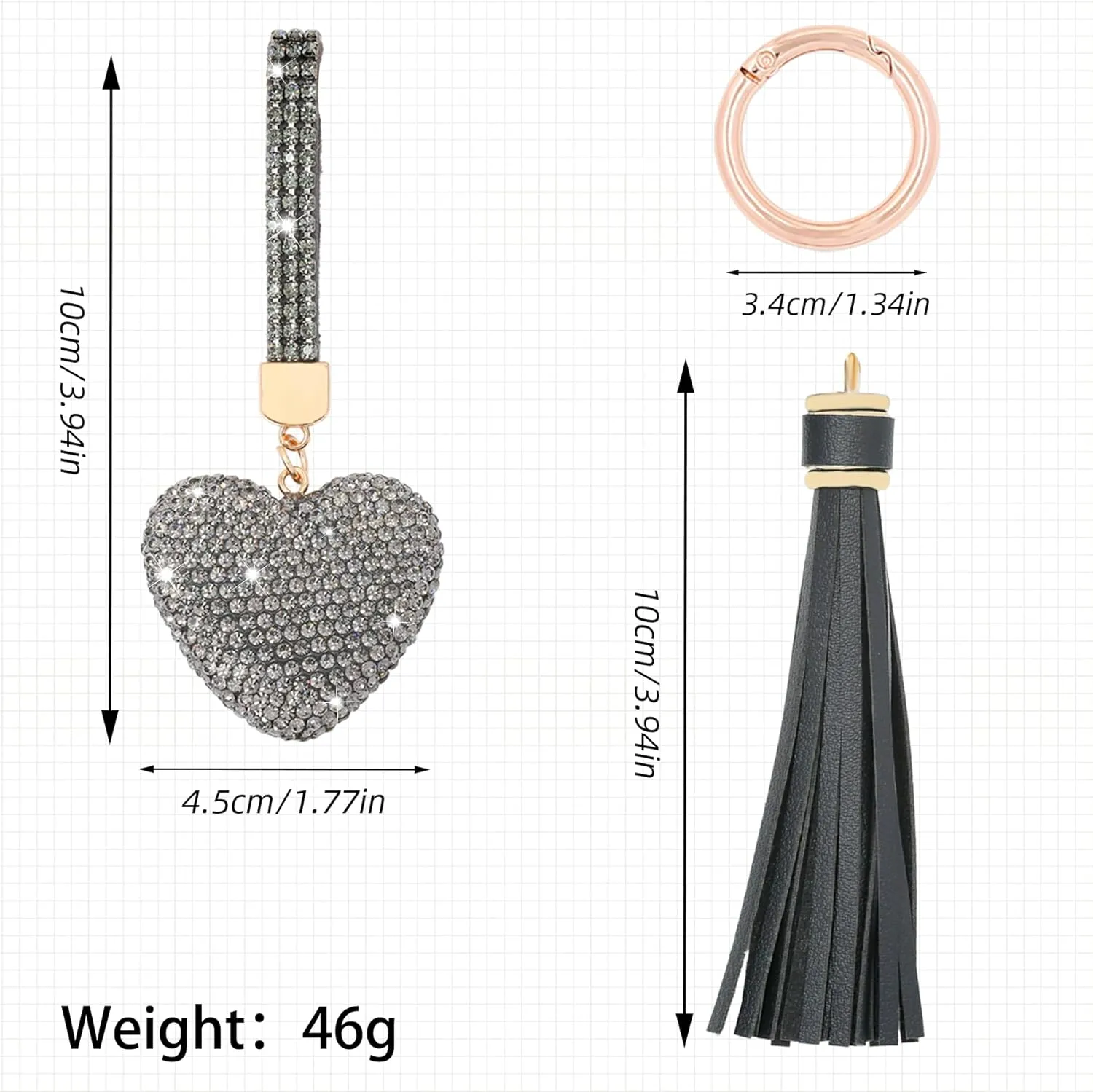 Heart Shape Rhinestone Glitter Keychains for Women Charms Purse Crystal Tassel Car Key Rings Backpacks