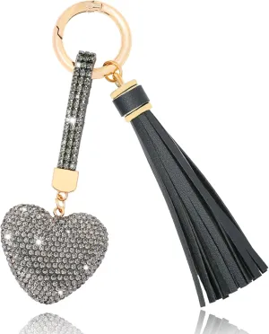 Heart Shape Rhinestone Glitter Keychains for Women Charms Purse Crystal Tassel Car Key Rings Backpacks