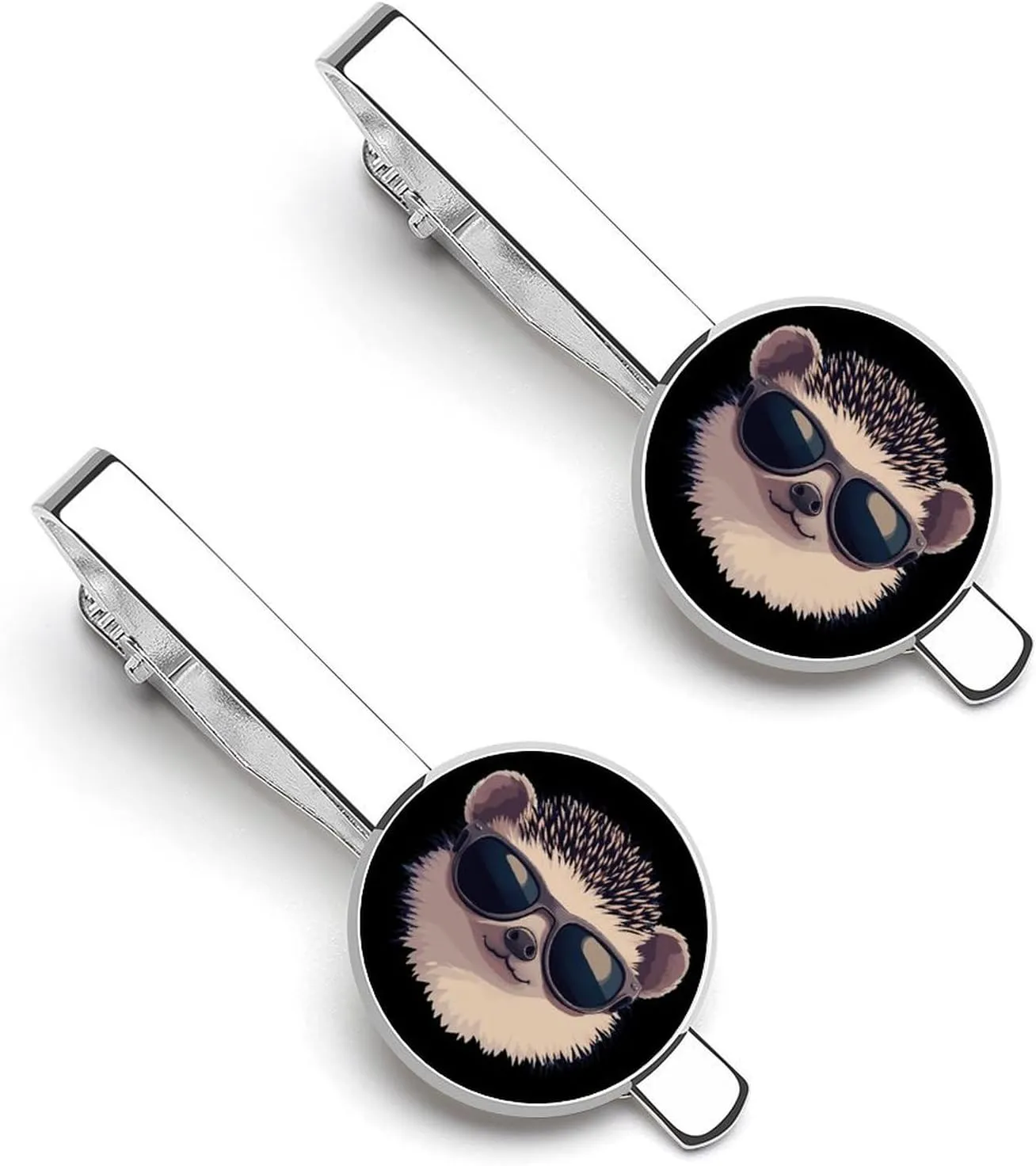Hedgehog With Sunglasses 1 Pair Tie Clips Necktie Bar Pinch Clip for Wedding Business