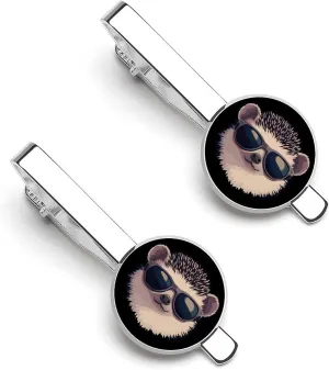 Hedgehog With Sunglasses 1 Pair Tie Clips Necktie Bar Pinch Clip for Wedding Business