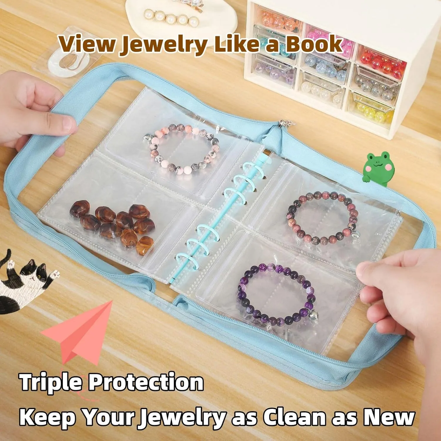 High Capacity Bracelet Storage Organizer Travel Jewelry Organizer Transparent Jewelry Storage Book for Earring, Necklace, Ring, With pvc Jewelry Pouches Zipper Bags