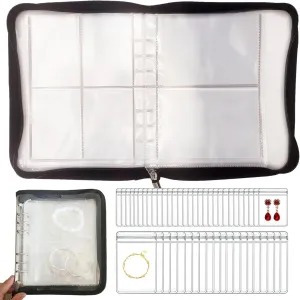 HSLFUAI Transparent Jewelry Storage Book - Travel Jewelry Organizer for Necklace, Bracelet, Ring Holder with Small Clear Pouch