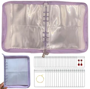 HSLFUAI Transparent Jewelry Storage Book Travel Jewelry Organizer Transparent Jewelry Book Organizer for Necklace Bracelet Ring Holder Jewelry Organizer Book with Small Clear Pouch - Purple