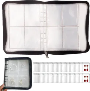 HSLFUAI Transparent Jewelry Storage Book Travel Jewelry Organizer Transparent Jewelry Book Organizer for Necklace Ring Holder Jewelry Organizer Book with Small Clear Pouch (Black-80PCS S Pouches)