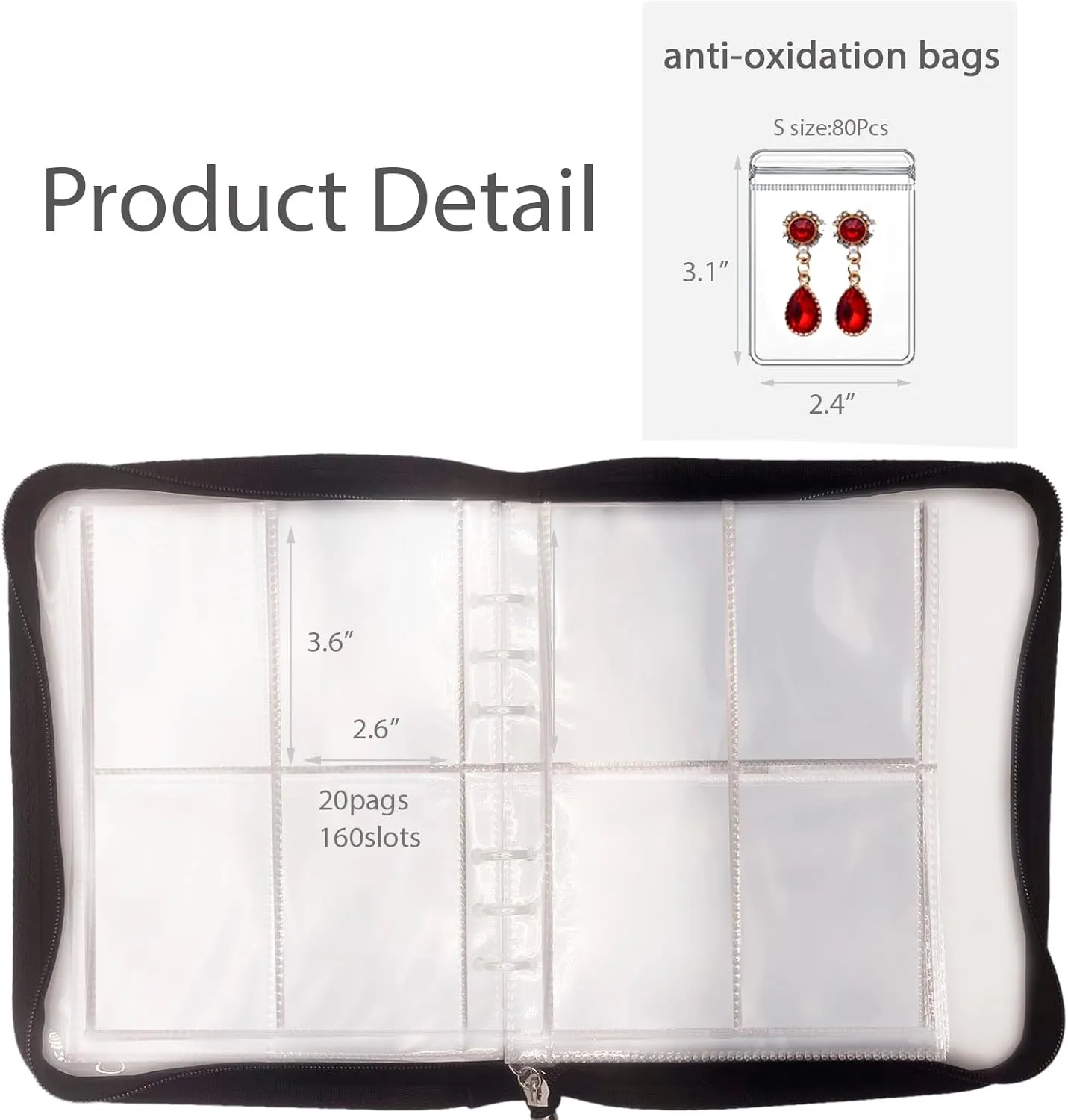 HSLFUAI Transparent Jewelry Storage Book Travel Jewelry Organizer Transparent Jewelry Book Organizer for Necklace Ring Holder Jewelry Organizer Book with Small Clear Pouch (Black-80PCS S Pouches)