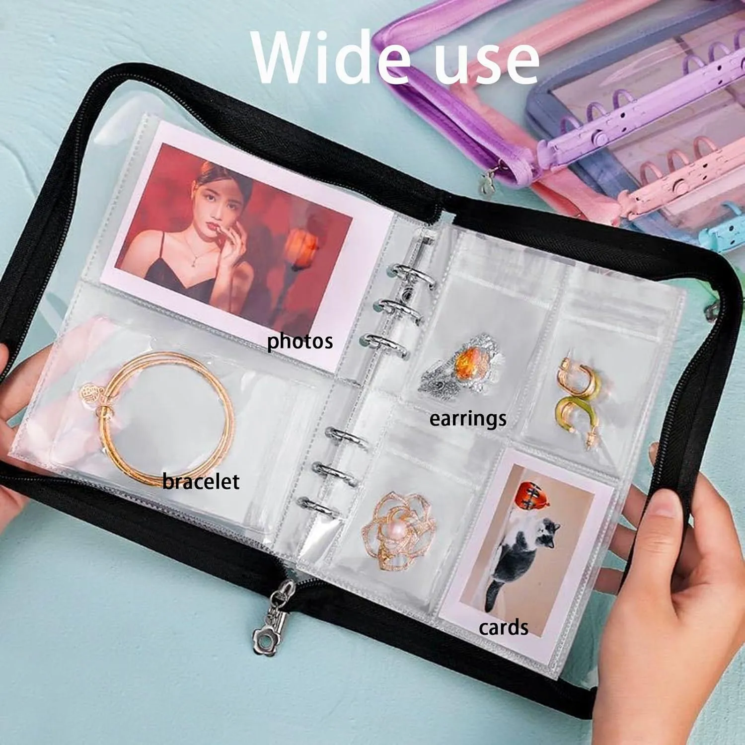 HSLFUAI Transparent Jewelry Storage Travel Organizer Book for Necklace, Bracelet, Ring - Holder With Small Clear Pouch - Green