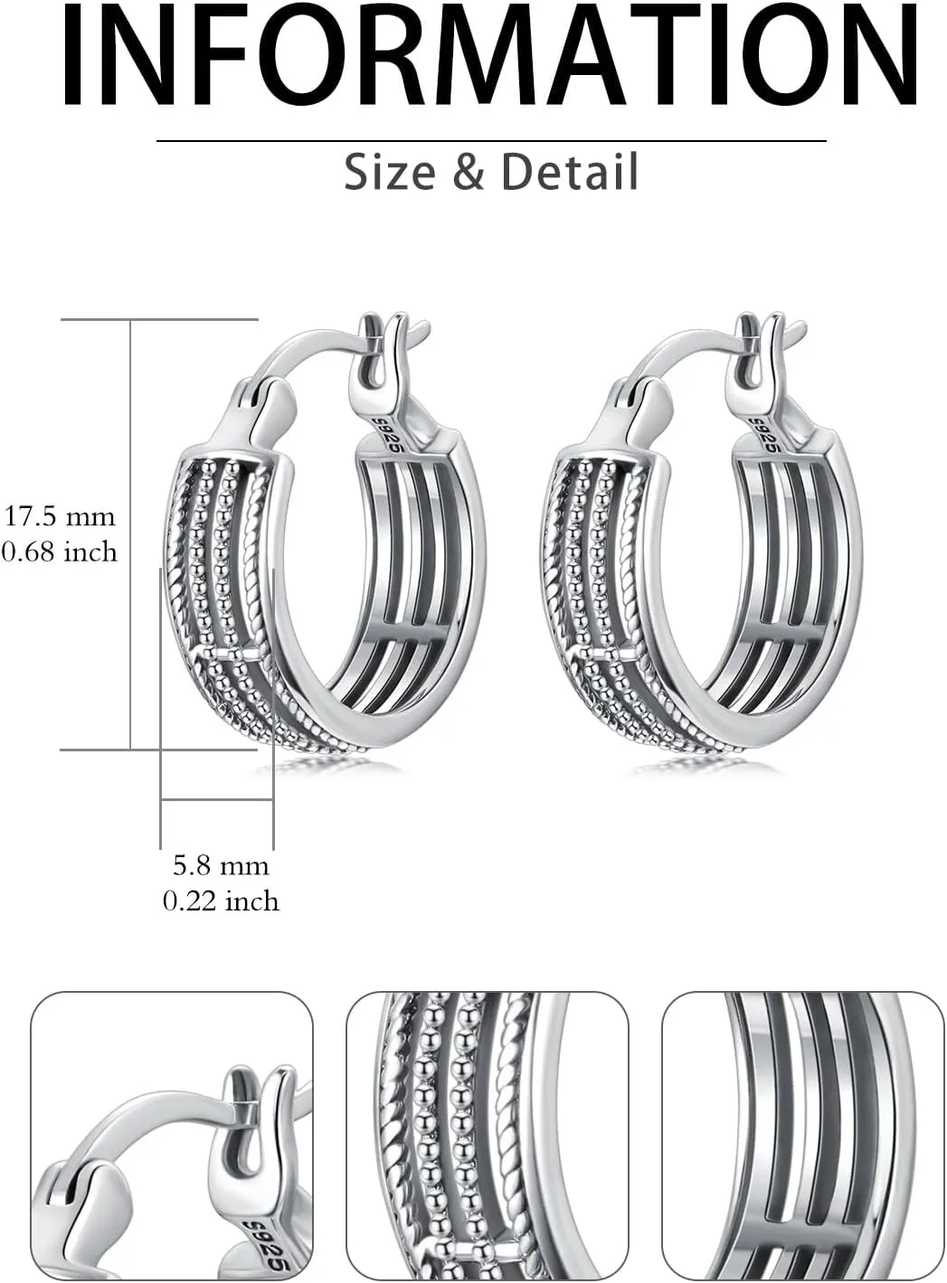 Huggie Hoop Earrings for Women s925 Sterling Silver Bali Boho Oxidize Hypoallergenic Earrings Jewelry Gifts