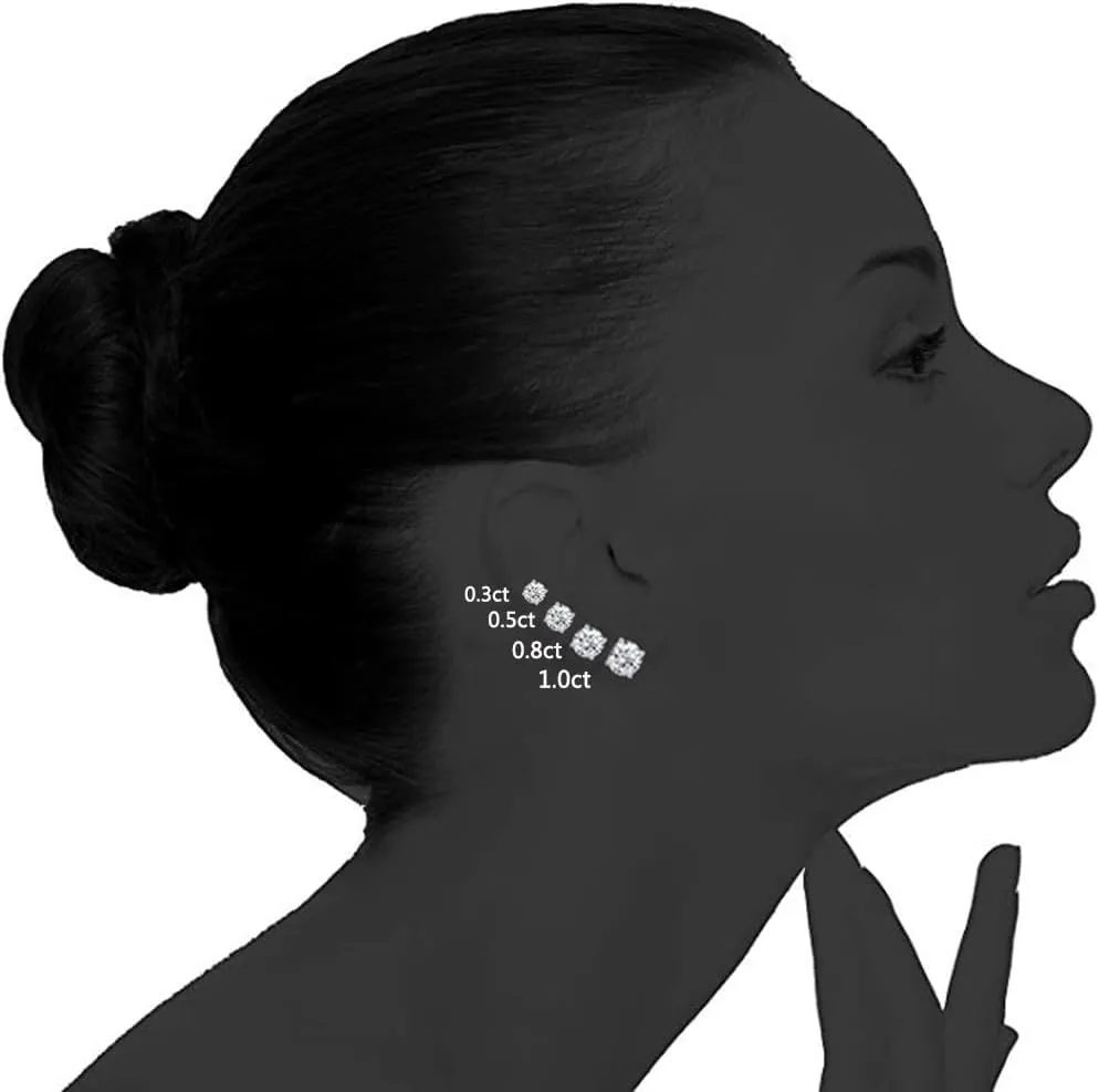 Hypoallergenic Moissanite Earrings for Men - Sterling Silver 4-6.5mm (0.6-2ct) Round Cut D Color VVS1 Studs, 18K White Gold Plated Lab Created Diamond Alternative Jewelry Gifts