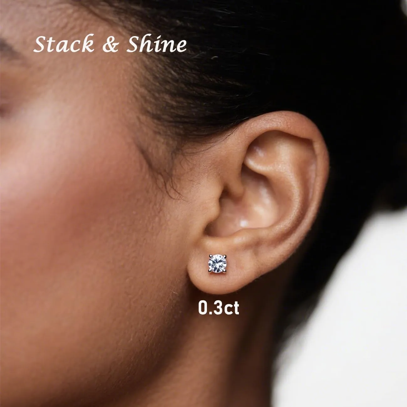 Hypoallergenic Moissanite Earrings for Men - Sterling Silver 4-6.5mm (0.6-2ct) Round Cut D Color VVS1 Studs, 18K White Gold Plated Lab Created Diamond Alternative Jewelry Gifts