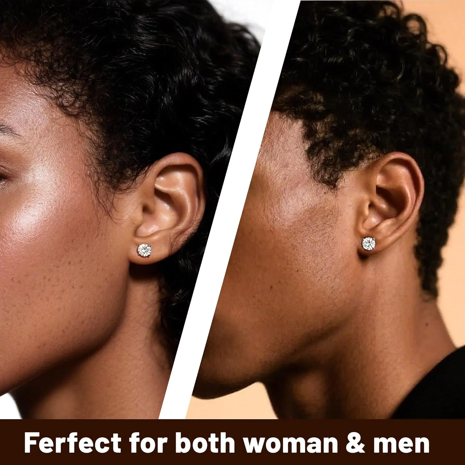 Hypoallergenic Moissanite Earrings for Men - Sterling Silver 4-6.5mm (0.6-2ct) Round Cut D Color VVS1 Studs, 18K White Gold Plated Lab Created Diamond Alternative Jewelry Gifts