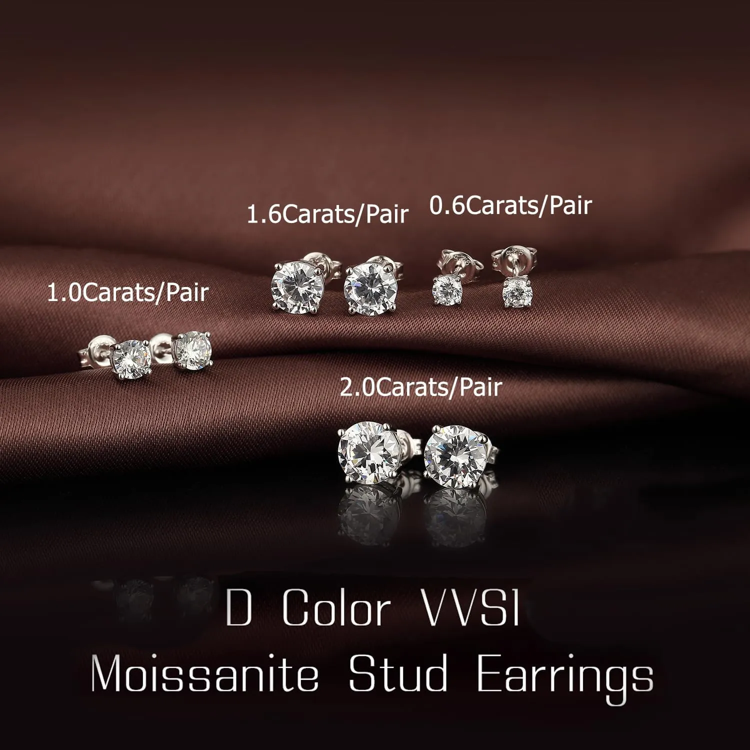 Hypoallergenic Moissanite Earrings for Men - Sterling Silver 4-6.5mm (0.6-2ct) Round Cut D Color VVS1 Studs, 18K White Gold Plated Lab Created Diamond Alternative Jewelry Gifts