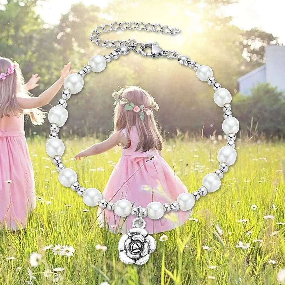 IEFSHINY Wedding Gifts Rhinestone Pearl Bracelet Charm Bracelets for Women Girls Wedding Party Charm for Flower Girl Bridemaid Mom
