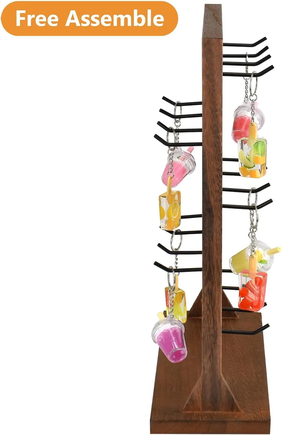 Ikee Design 5 Tiers Wooden Jewelry Display Rack with 20 Removable Metal Hooks,Earring Card Display Stand,Jewelry Organizer,Bracelet Organizer,Keychain Stand,Brown Color