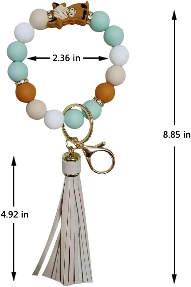 iMagitek Highland Cow Silicone Wristlet Keychain Highland Cow Elastic Bracelet Keychain Keyring Gift for Girls Women