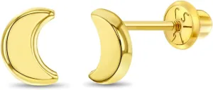 In Season Jewelry 14k Yellow Gold Crescent Moon Dangle Earrings - Half Moon Celestial Earrings For Girls Aged 4-15