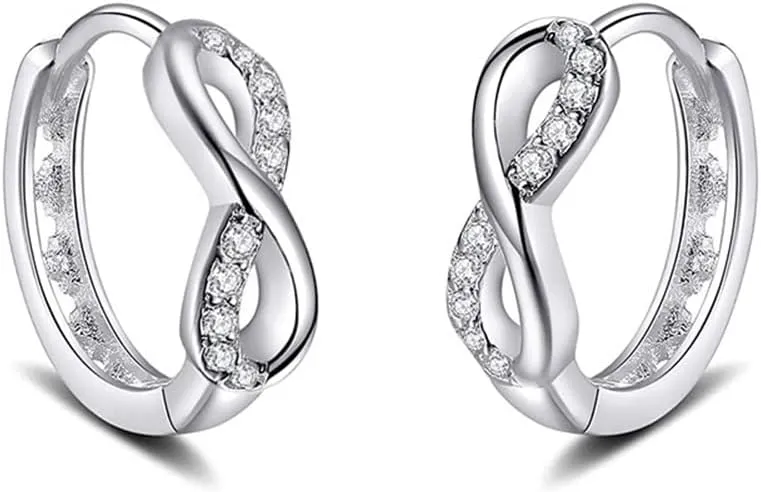 Infinity Small Hoop Earrings 925 Sterling Silver Dainty Cubic Zirconia Crystal Endless Love Sleeper Tiny Huggie Hoops Cartilage Tragus Earring Cute Jewelry Gifts for Women Sensitive Ears