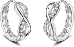 Infinity Small Hoop Earrings 925 Sterling Silver Dainty Cubic Zirconia Crystal Endless Love Sleeper Tiny Huggie Hoops Cartilage Tragus Earring Cute Jewelry Gifts for Women Sensitive Ears