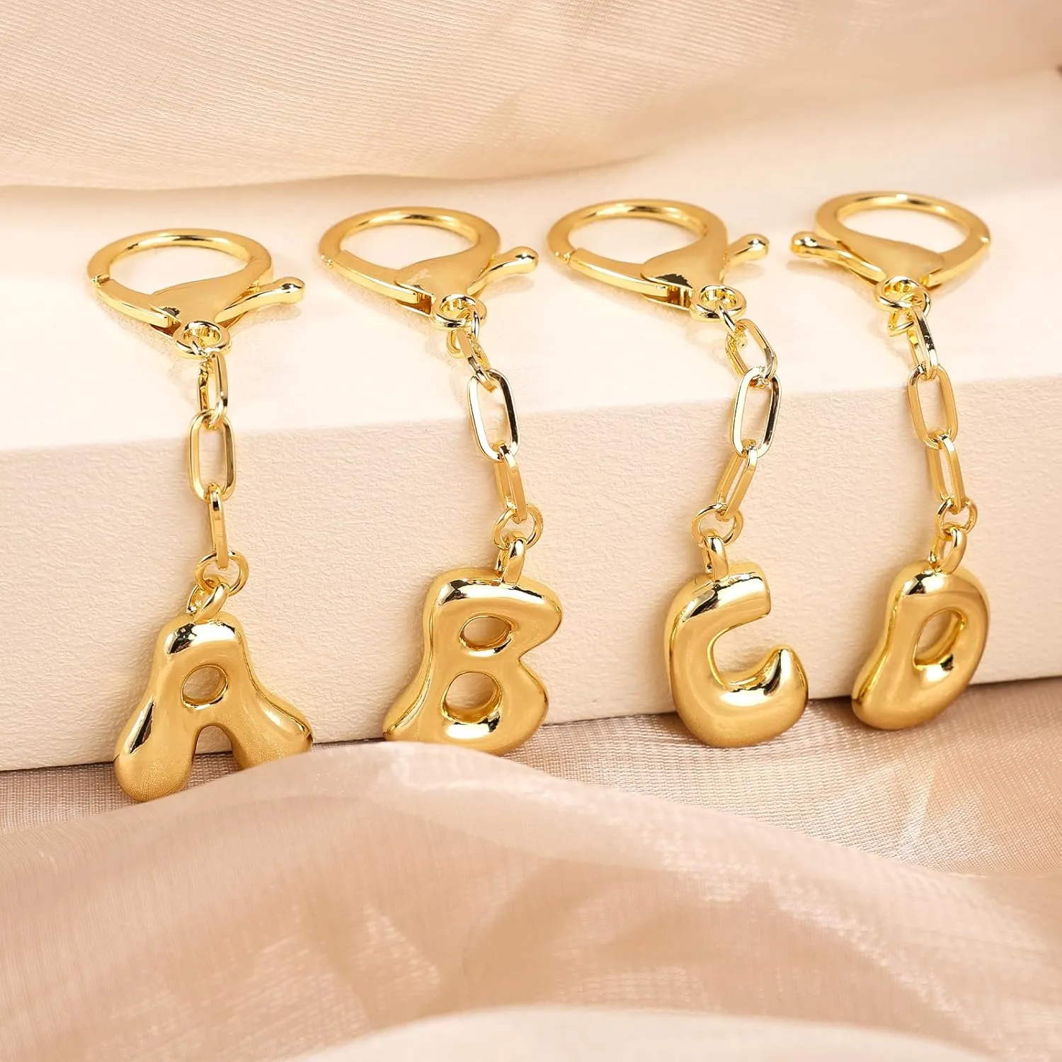 Initial Keychains for Women, Gold Fashion Charm Letter Key Chain Copper Bubble Alphabet Key Ring for Bag Purses(B)