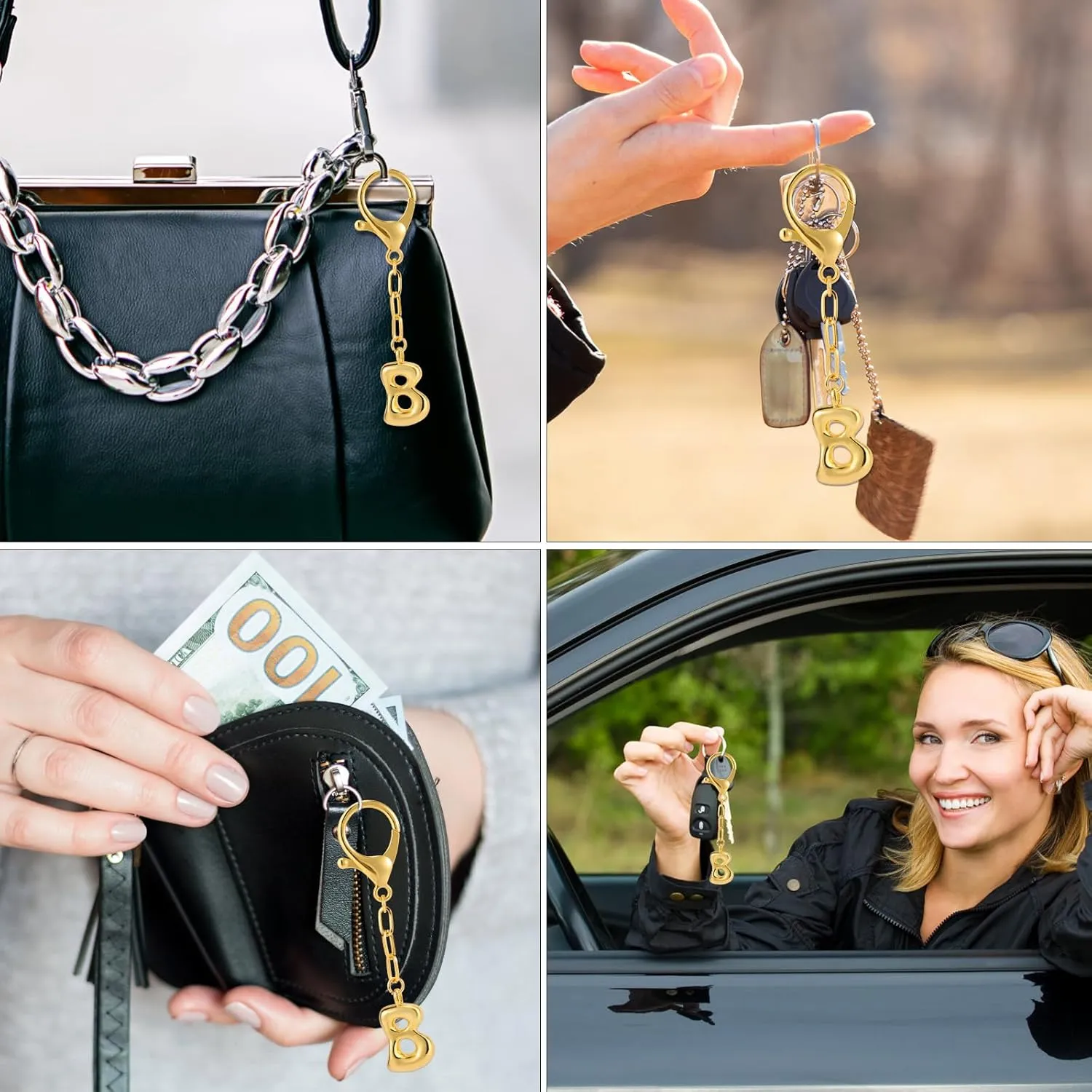 Initial Keychains for Women, Gold Fashion Charm Letter Key Chain Copper Bubble Alphabet Key Ring for Bag Purses(B)