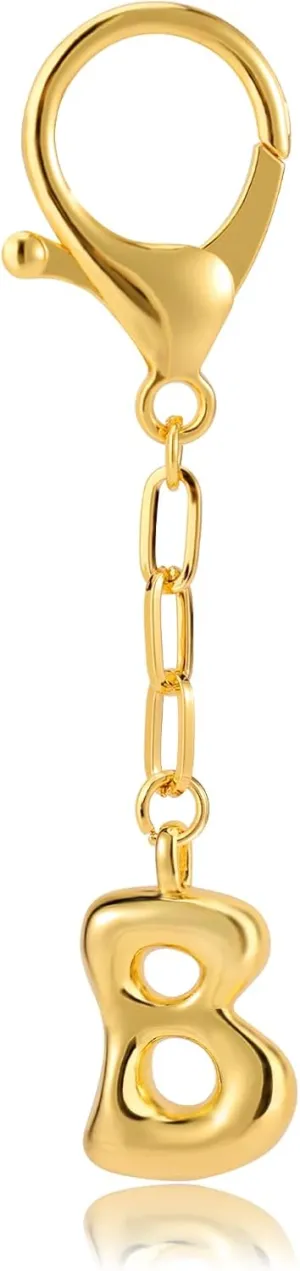 Initial Keychains for Women, Gold Fashion Charm Letter Key Chain Copper Bubble Alphabet Key Ring for Bag Purses(B)