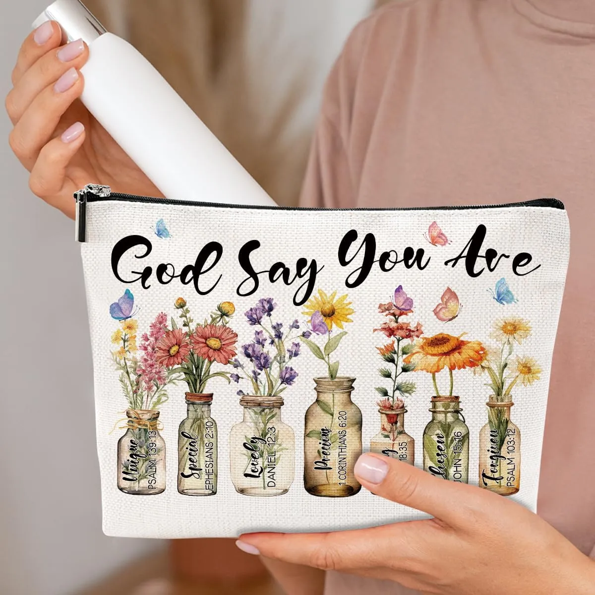 Inspirational Christian Gifts Cosmetic Bag Bible Verse Makeup Bag Motivational Religious Gifts for Women Friends Mom Bestie Birthday Appreciation Gifts Makeup Pouch Mothers Day Christmas Graduation