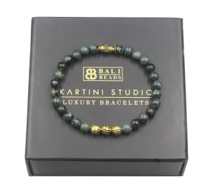 Jade Bracelet, Dark Green Jade and 22K Gold Plated Sterling Silver Beads Bracelet