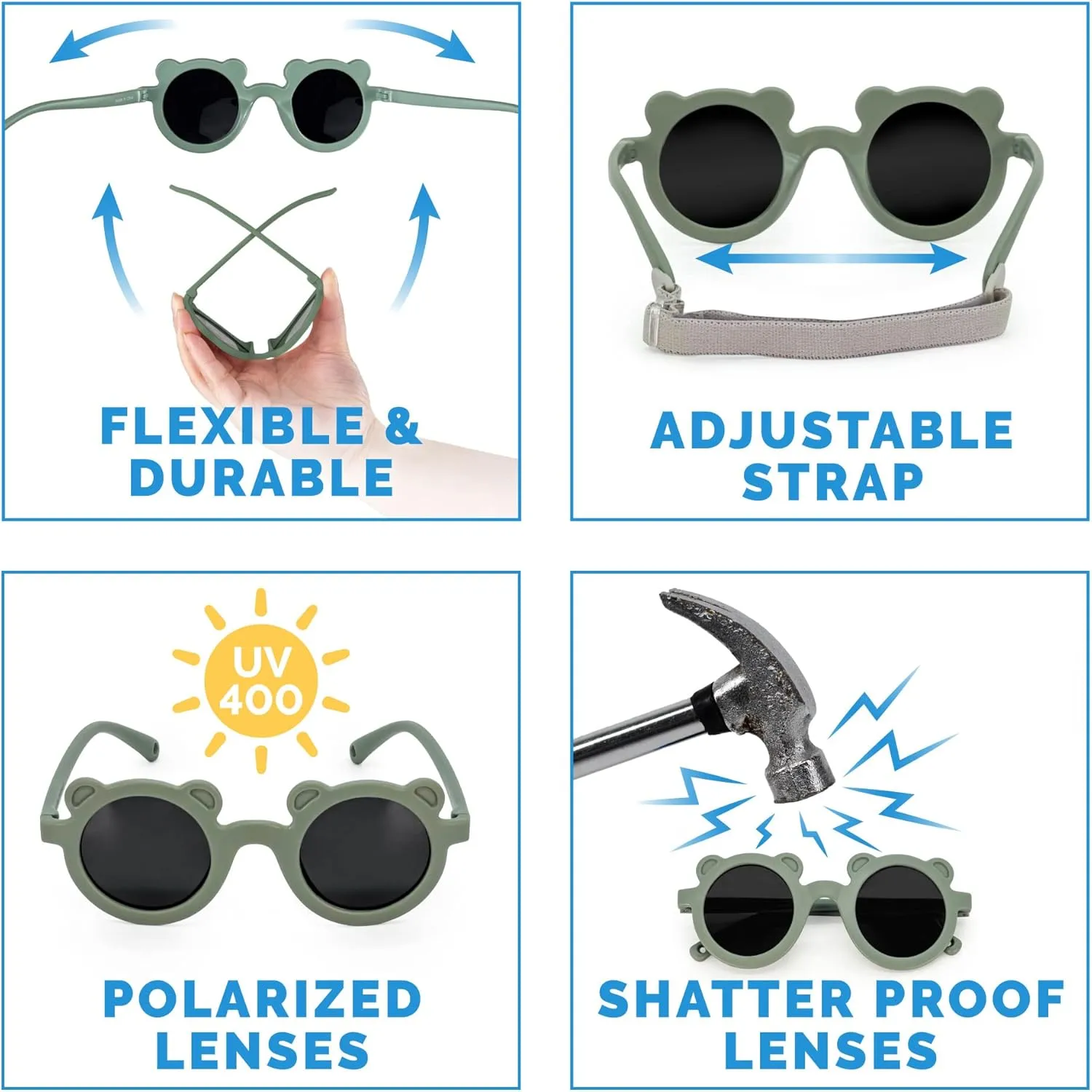 JAN & JUL Baby Toddler Kids Flexible UV-400 Polarized Sun-glasses with Strap for Girls Boys