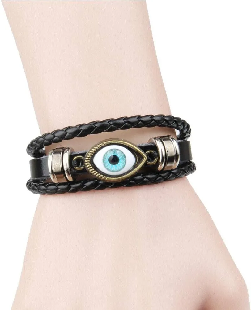 JczR.Y Leather Evil Eye Bracelets Cuff Bohemian Retro Multi-Layer Turquoise Beads Braided Leather Rope Bracelet Bangle for Women Men