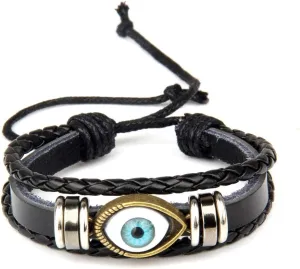 JczR.Y Leather Evil Eye Bracelets Cuff Bohemian Retro Multi-Layer Turquoise Beads Braided Leather Rope Bracelet Bangle for Women Men