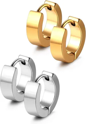 JewelrieShop Men Jewelry Set Huggie Earrings Hinged Hoop Dangle Earrings, Stainless Steel, Hypoallergenic, Urban Hoop Earrings