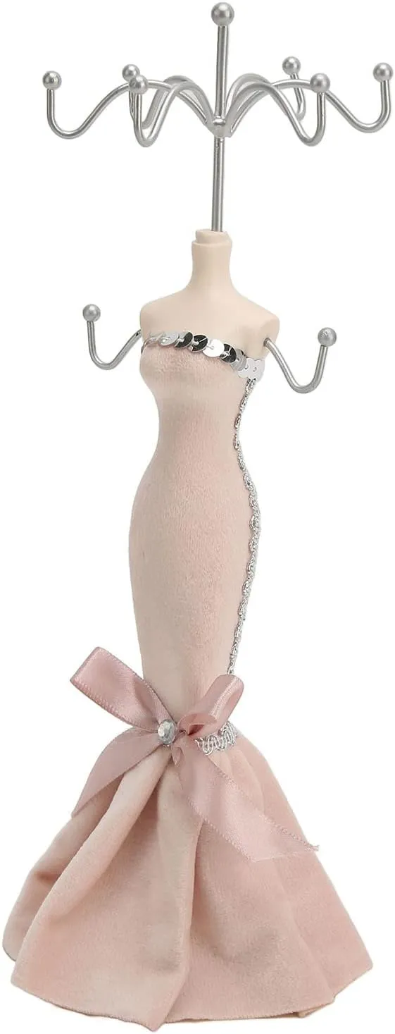 Jewelry Display Stand, Model Dress Jewelry Display Stand Earring Necklace Ring Holder Storage Organizer Hanging Tower Rack for Girls Women-Light Pink