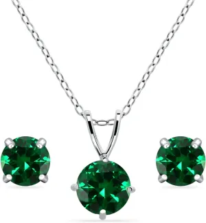 Jewelry Sets for Women, Necklace and Earring Sets for Women, Birthstone Jewelry, Genuine or Synthetic Gemstone, Round Solitaire, Pendant Necklace, Stud Earrings, Sterling Silver Jewelry or Gold Flash