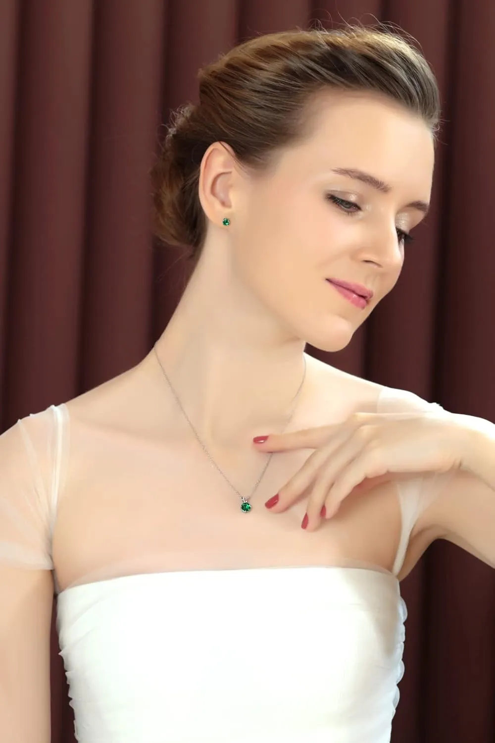 Jewelry Sets for Women, Necklace and Earring Sets for Women, Birthstone Jewelry, Genuine or Synthetic Gemstone, Round Solitaire, Pendant Necklace, Stud Earrings, Sterling Silver Jewelry or Gold Flash