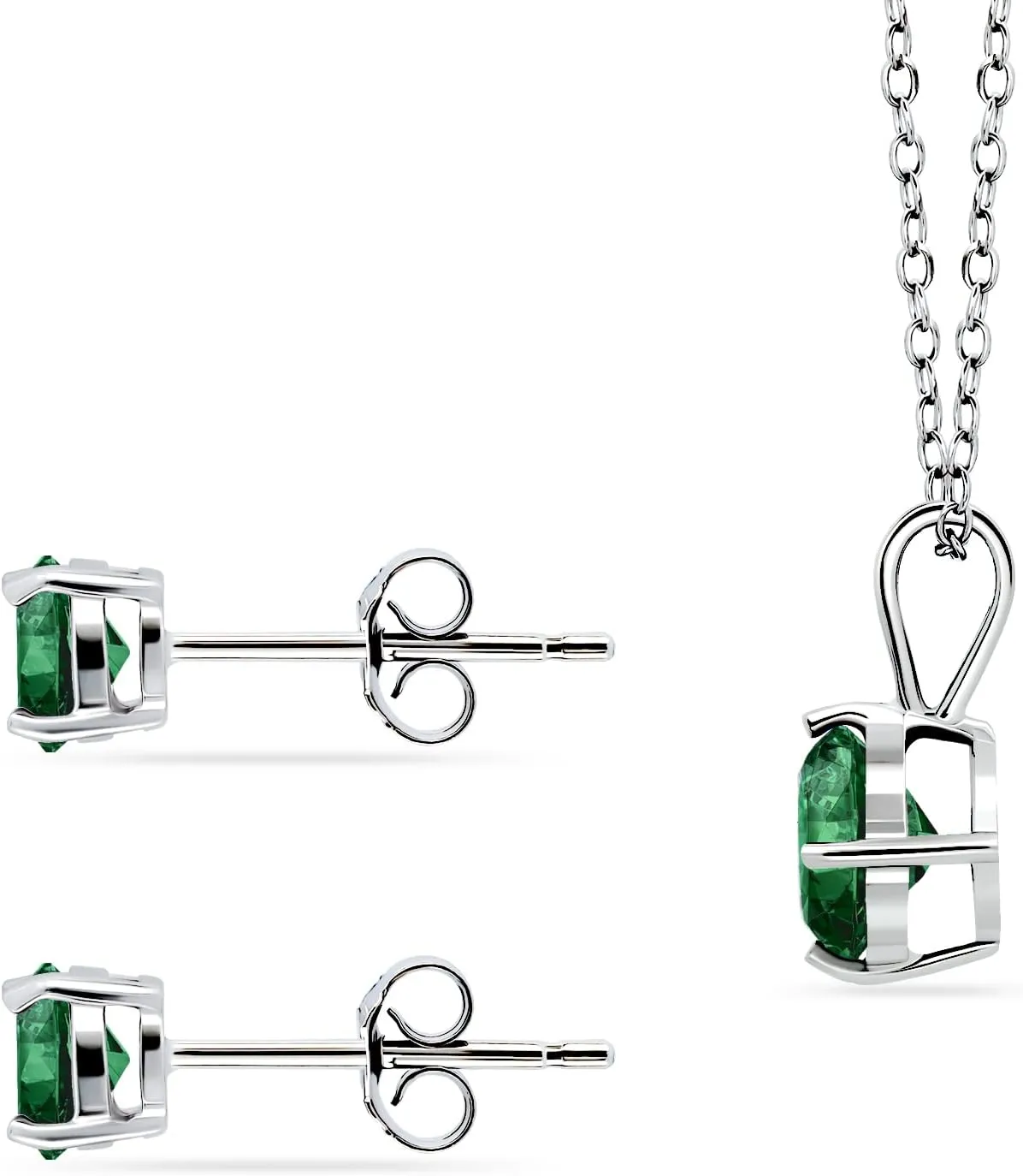 Jewelry Sets for Women, Necklace and Earring Sets for Women, Birthstone Jewelry, Genuine or Synthetic Gemstone, Round Solitaire, Pendant Necklace, Stud Earrings, Sterling Silver Jewelry or Gold Flash