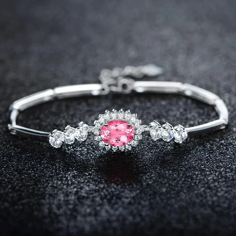 JIANGXIN Princess Diana Royal Engagement Style Birthstone 925 Sterling Silver Bracelets 16 4cm Platinum Plated Fine Jewelry for Women